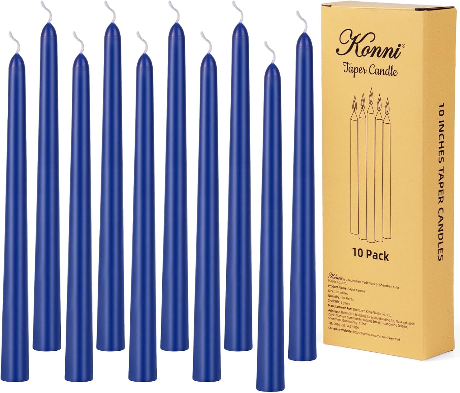 KONNI 0.87×10 Inch Blue Taper Candles, Unscented and Smokeless Tall Candlesticks, 10 Pack Tapered Candles with Cotton Wicks, Long Burning, Ideal for Weddings, Dinner Parties, and Home Décor