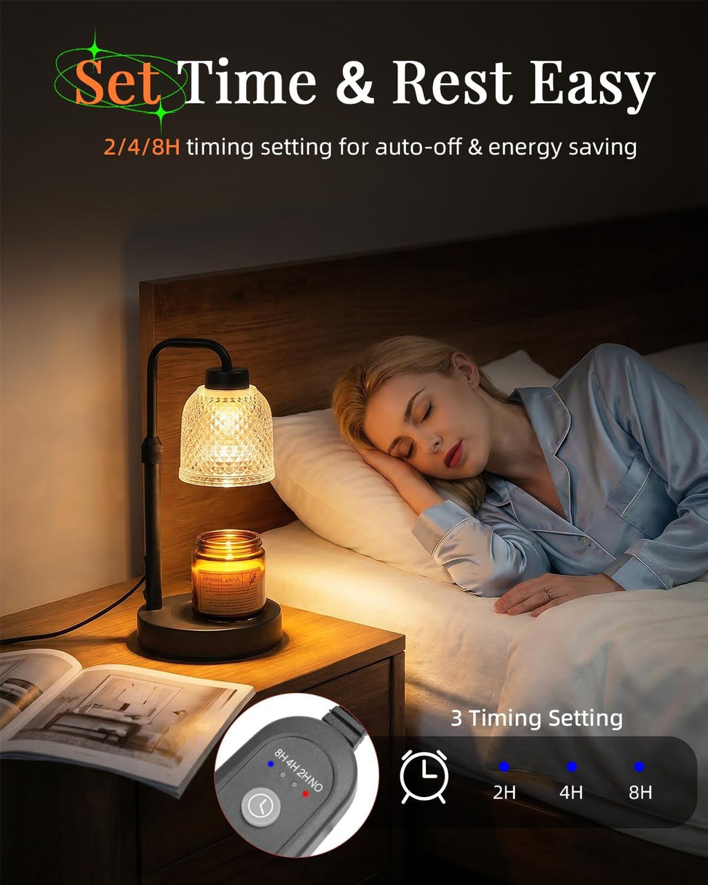 AIFEI Candle Warmer Lamp with Timer: Birthday Gifts for Women Mom CoalBlack | Flame-Free Safety Candle Lamp - Dimmable Adjustable Height with 2 Bulbs - House Warming Gifts New Home, Fits Most Jar Candle