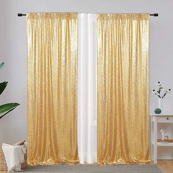 Eternal Beauty Sequin Backdrop Curtains, 2x8 Ft-2 Panels Gold Back Drop for Shimmer Photography Party Wedding Birthday Decor