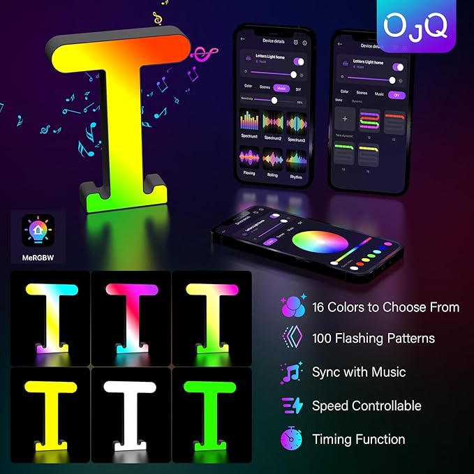 OJQ Light Up Letters LED Letter - Marquee Letters Room Decor Alphabet Letter Music Sync Color Change Colorful - Christmas Birthday Gifts for Girl - Teen Girls Gifts Party Home Wall Decor