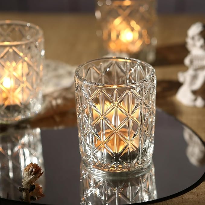 72pcs Clear Votive Candle Holders, Vintage Glass Candle Holder for Tealight/Votive Candle, Tealight Candle Holder for Table Centerpieces Home Bridal Birthday Christmas Wedding