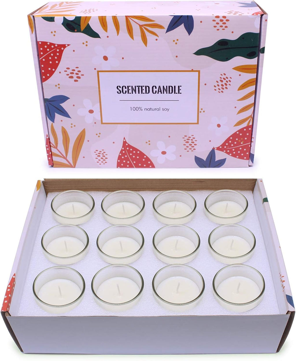 Set of 12 White Votive Candles Clear Glass Filled Unscented Soy Wax Candle for Home Décor Spa Weddings Birthday Holidays Party and DIY