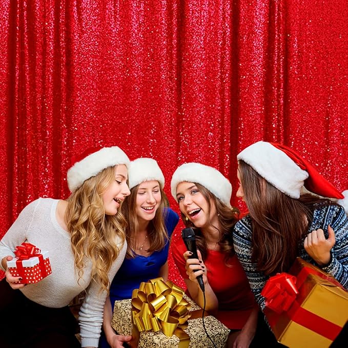 Poise3EHome 8FT x 8FT Sequin Photography Backdrop Curtain for Party Decoration, Red
