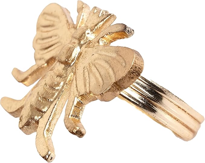 Gold Napkin Rings Set of 12 - Elegant Bee Napkin Rings with Sturdy Lightweight Metal Design - Durable & Versatile for Table Settings, Special Occasions, Decor & Gift Giving Ideas - CLEENTABLE