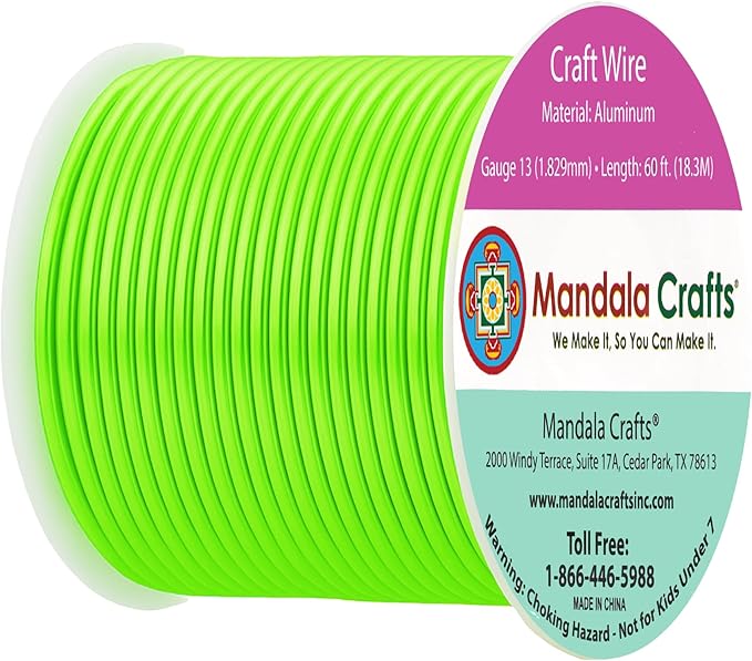 Mandala Crafts 13 Gauge Anodized Aluminum Craft Wire for Jewelry Making - 60 FT Colored Flexible Lime Green Wire - Bendable for Bonsai Armature Crafting Sculpting