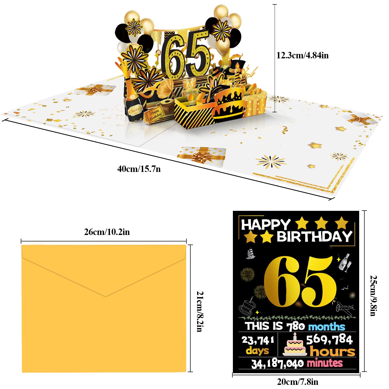 Joycard 65th Birthday Card for Women Men, 3D Pop Up Happy Birthday Gift for Mother Dad, Funny 65 Year Old Birthday Decorations for Wife Husband, Back in 1961 Laser Gold Retro Theme