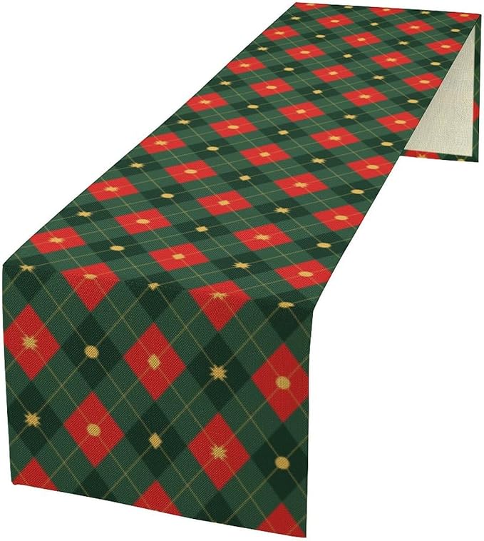 Christmas Table Runner,Green Red Xmas Plaid Table Cloth Kitchen Dining Table Decoration for Home Party Decor 13x120 Inch