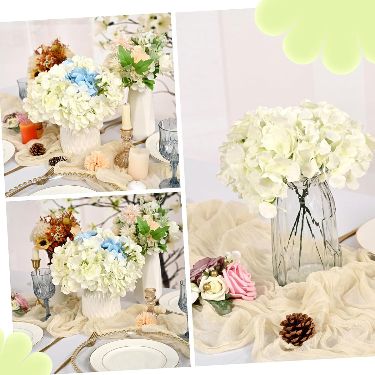 pesonlook 100pcs ivory hydrangeas artificial flowers,wedding centerpieces, front angle view