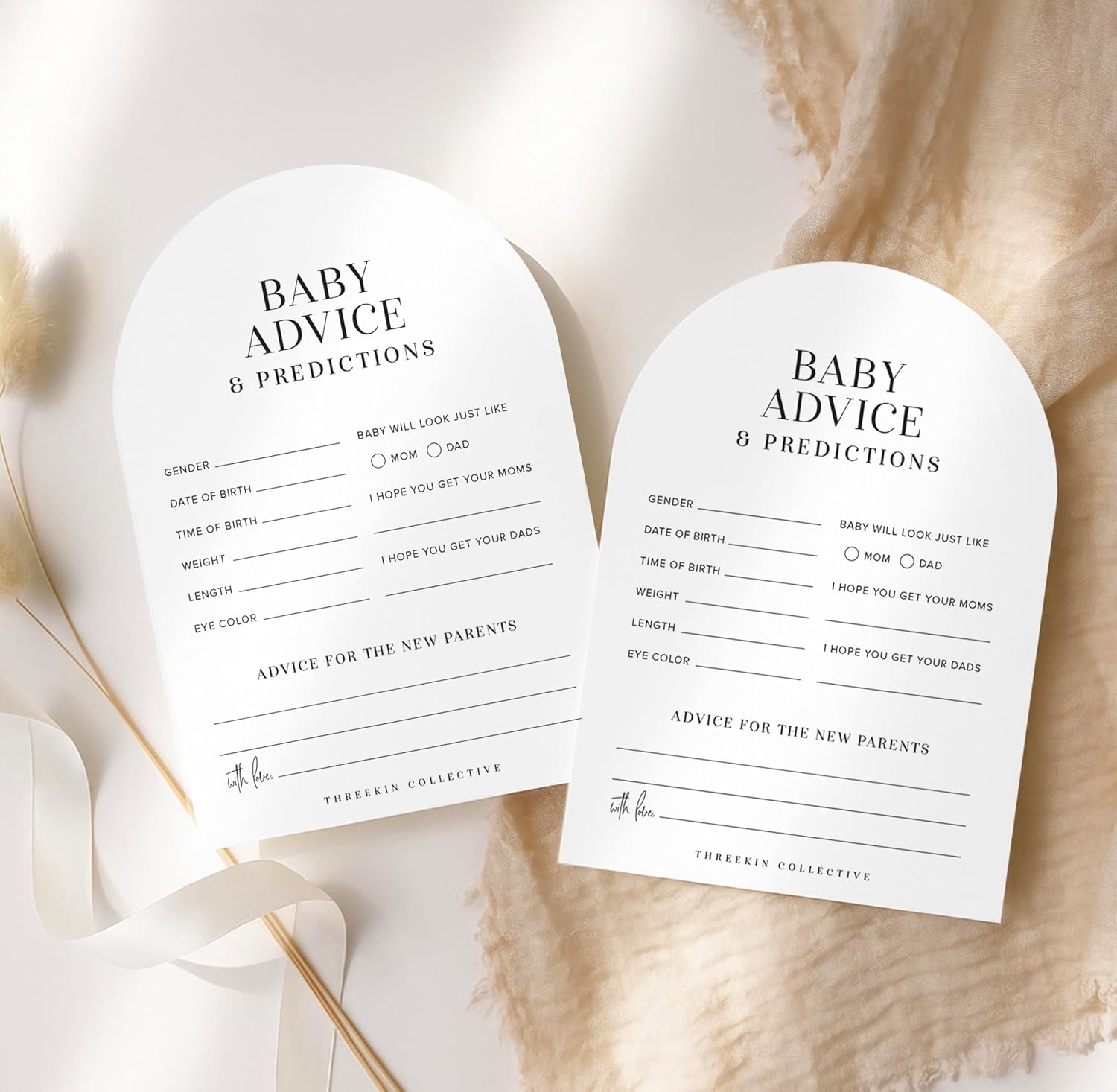 ThreeKin Collective Baby Shower Games Cards - 50 Baby Predictions and Advice Cards | 5x7 Inch Tall | Fun Gender Reveal Games for Boys & Girls | Perfect Baby Shower Game Set, US Owned Business