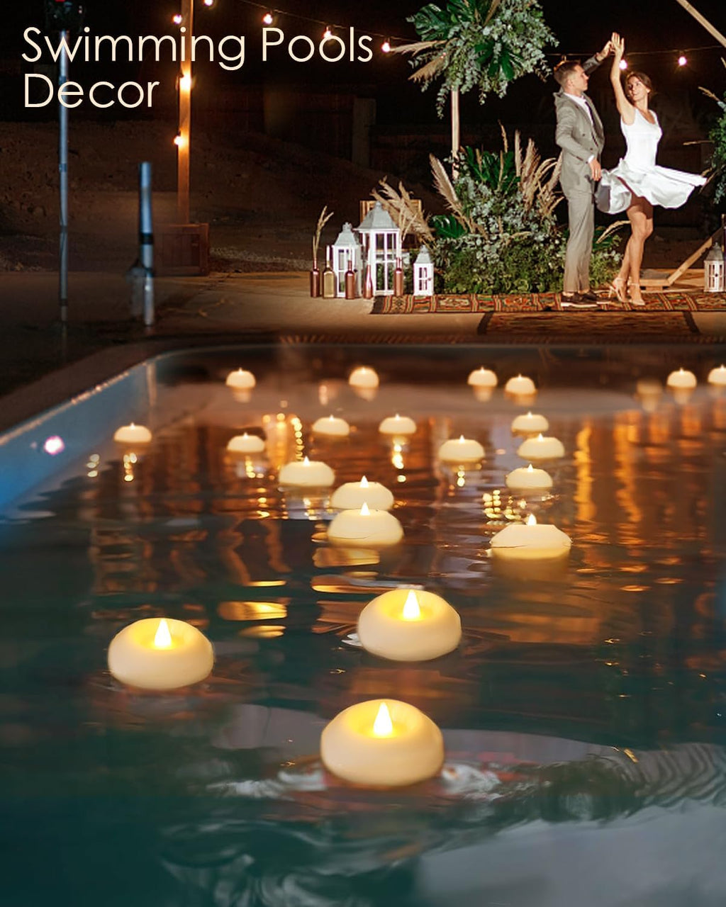 LARDUX Pack of 48 LED Floating Candles - 3 Inch Flameless Plastic Floating Tea Lights Flickering for Christmas Wedding Anniversary Party Centerpiece Decorations