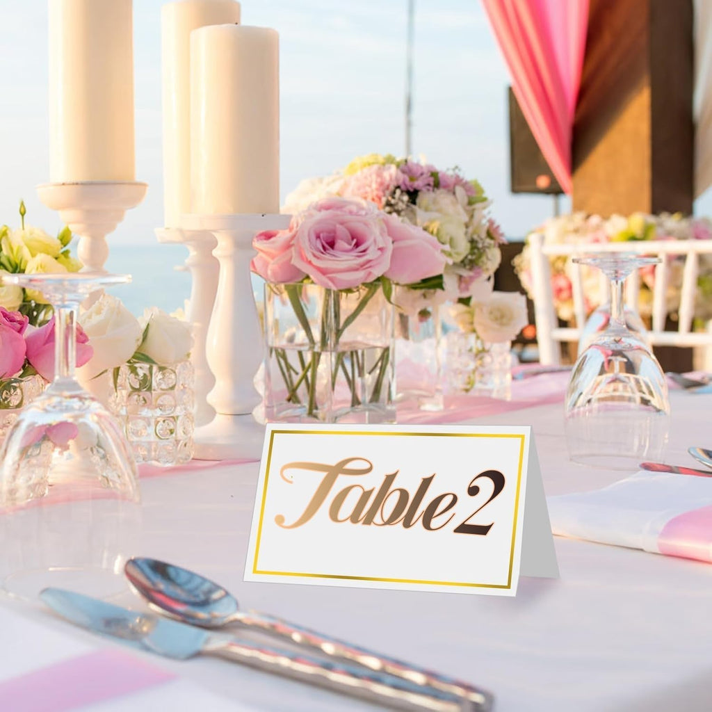 Place Cards 50Pcs Small Table Card with Gold Foil Border 2" x 3.5" Tent Name Cards for Table Setting Wedding Placecards for Table,Wedding, Dinner Parties