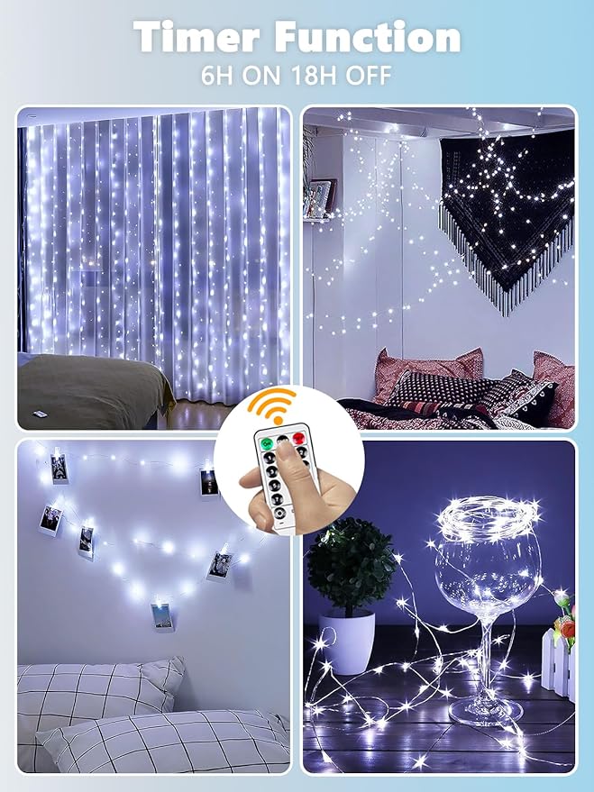6 Pack Fairy Lights Battery Operated with Remote Control Timer, 26 FT 80 LED String Lights Outdoor Indoor, 8 Modes Twinkle Lights for Christmas Party Wedding Birthday Bedroom Décor (Cool White)