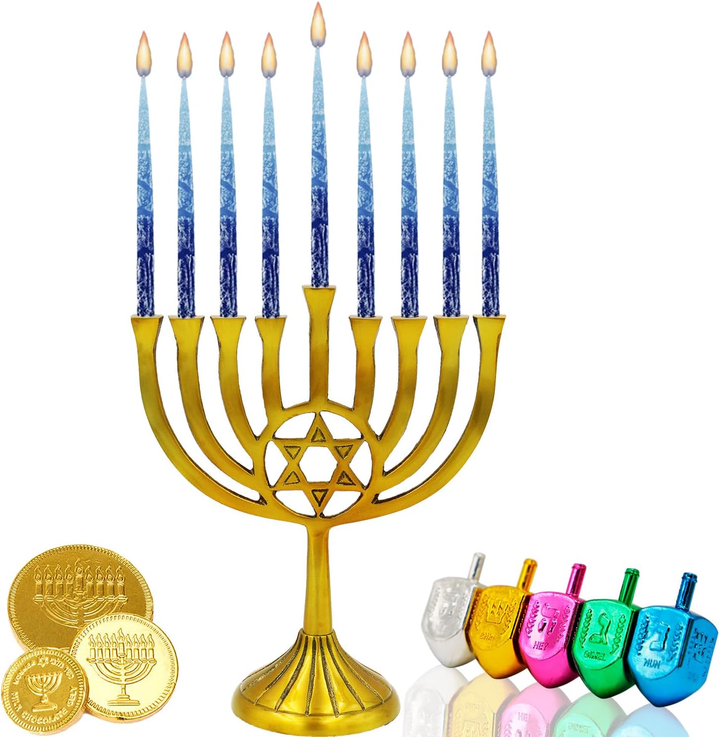 The Dreidel Company Hanukkah Candles Dripless Multi Blue Hued Frosted Deluxe Tapered Candles 1-Hour Burn Time Odorless 45 Candles for All Eight Nights of Hanukkah