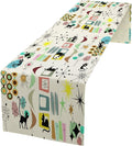 Colorful Geometric Table Runner,Vintage Mid Century Cute Cat Abstract Morden Print Tablecloth Burlap for Hotel Indoors Outdoor Dining Room Kitchen Home Decor, 13x108in