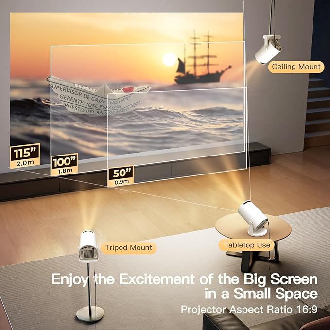 WEMI Smart Minin Projector with Wifi and Bluetooth for Indoor and Outdoor Activities (OptiBarrel 500)