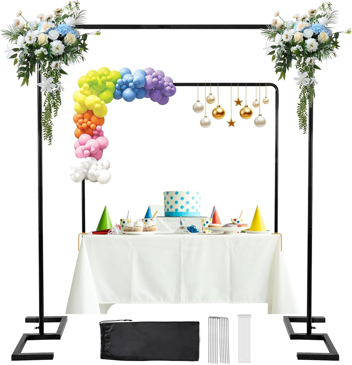 8.2FT x 8FT Square Backdrop Stand Heavy Duty Black Wedding Arch with Clamps