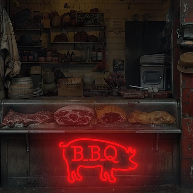 BBQ Pigs LED Neon Sign, Cute Pig LED Light for BBQ Restaraunt Frontstore Decoration, Versatile Wall Decor for Home, Bar, Party, 15.7"x9.1"