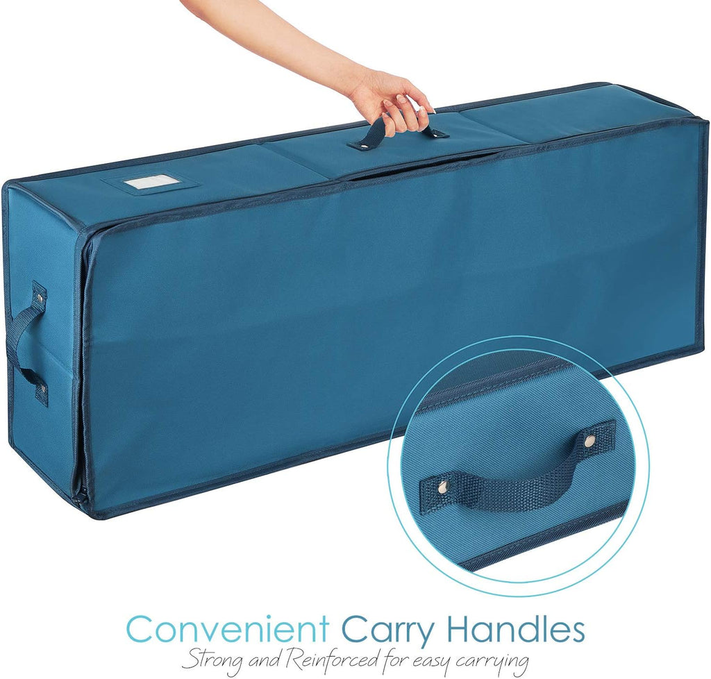 Hearth & Harbor Wrapping Paper Storage Container - Christmas Storage Bag with Interior Pockets - Gift Wrap Organizer Fits Up to 22 Rolls of 40" - Tear Proof, Blue