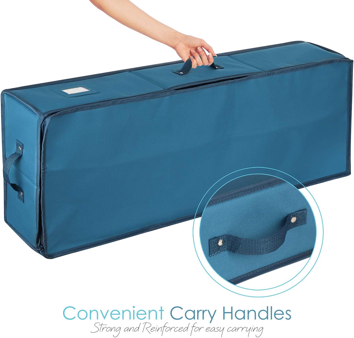 Hearth & Harbor Wrapping Paper Storage Container - Christmas Storage Bag with Interior Pockets - Gift Wrap Organizer Fits Up to 22 Rolls of 40" - Tear Proof, Blue