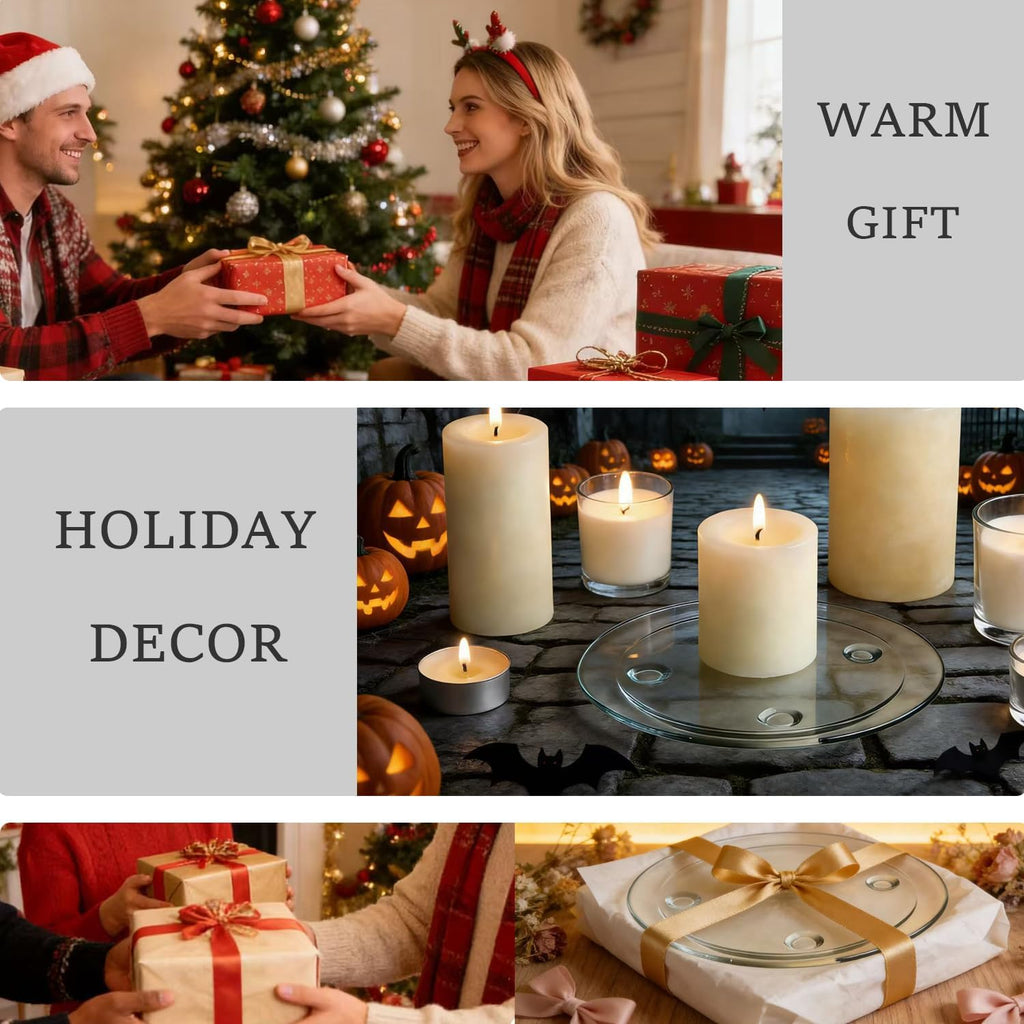 Clear Glass Candle Holder， 3" Glass Coaster Holder ，Small Round Candle Plate for Pillar Candle（3 Pack）