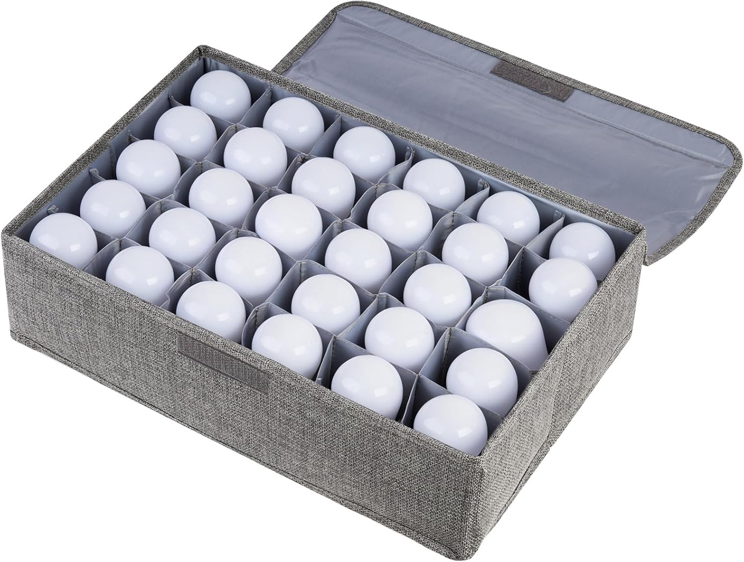 Light Bulb Organizer Storage Box, Ornament Storage with 30 Dividers Foldable Organizer with Lid Sturdy PP Board Fits Various Christmas Light Standard Bulbs Case Box Gray