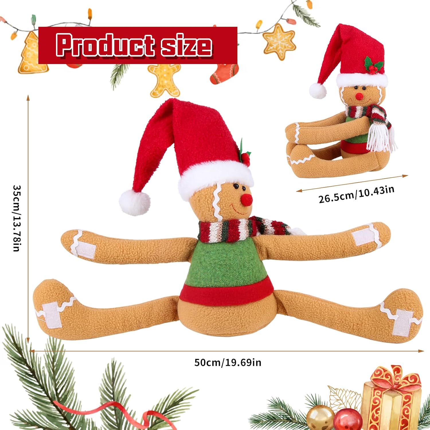 Gingerbread Man Christmas Tree Topper Decorations, Unique Funny Gingerbread Tree Topper Xmas Santa Hat Gingerbread Plush for Christmas Tree Wine Bottle Curtain Ornaments, Christmas Holiday Home Decor