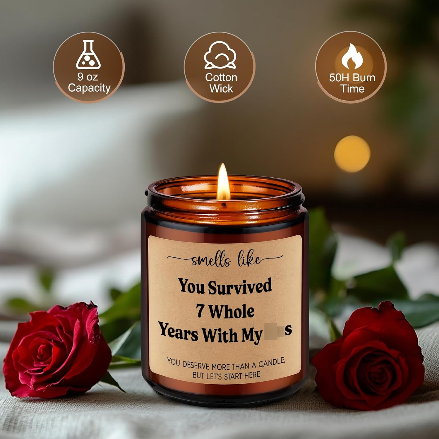 LEADO 7th Anniv. Candle, 7 Year Anniversary Funny Gifts for Him Her Husband Wife Boyfriend Girlfriend - Copper Gifts for 7th Anniversary, 7 Years Copper Wedding Anniv. Couple Present for Women Men