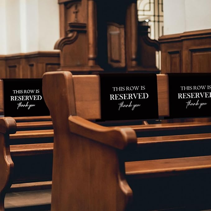 Reserved Seating Chair Signs, This Row Is Reserved Pew Cloths Seating Placeholder for Church Pews, Wedding Decorations for Reception Parties Celebrations Event Meetings (Black, 4 PCS)