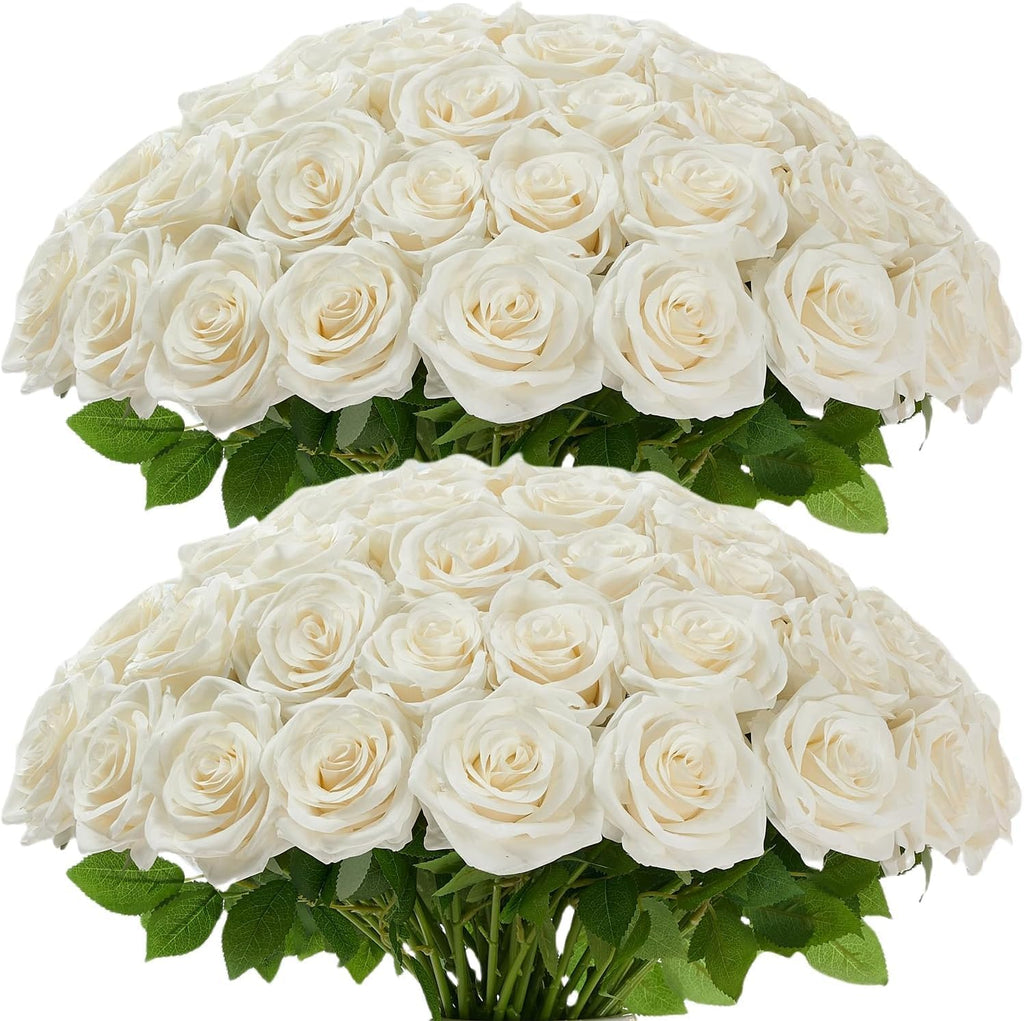 white rose artificial flowers bulk, ivory silk fake, main product view