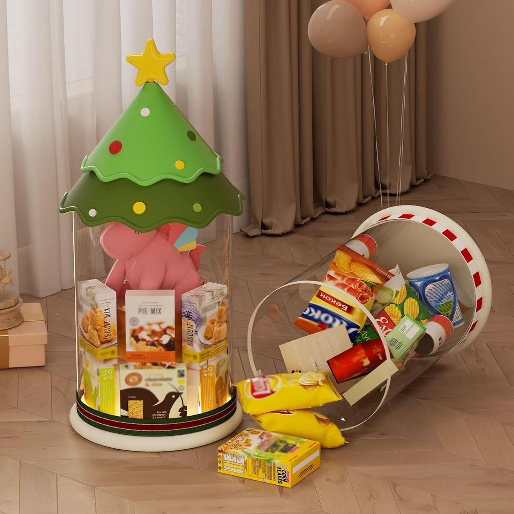 Transparent PVC Storage Tube with Door - Vertical Organizer for Plush Storage Organizer, Home Organization Tube for Soft Items(Green Christmas Tree Style, 1-layer)