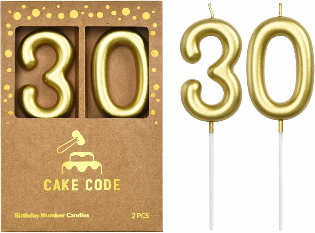 2.76 Inch Classical Gold 30 Number Birthday Candles, Gold and Cake Number Candles for Party Celebration