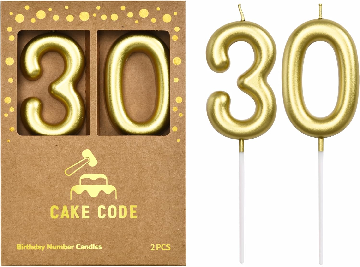 2.76 Inch Classical Gold 30 Number Birthday Candles, Gold and Cake Number Candles for Party Celebration