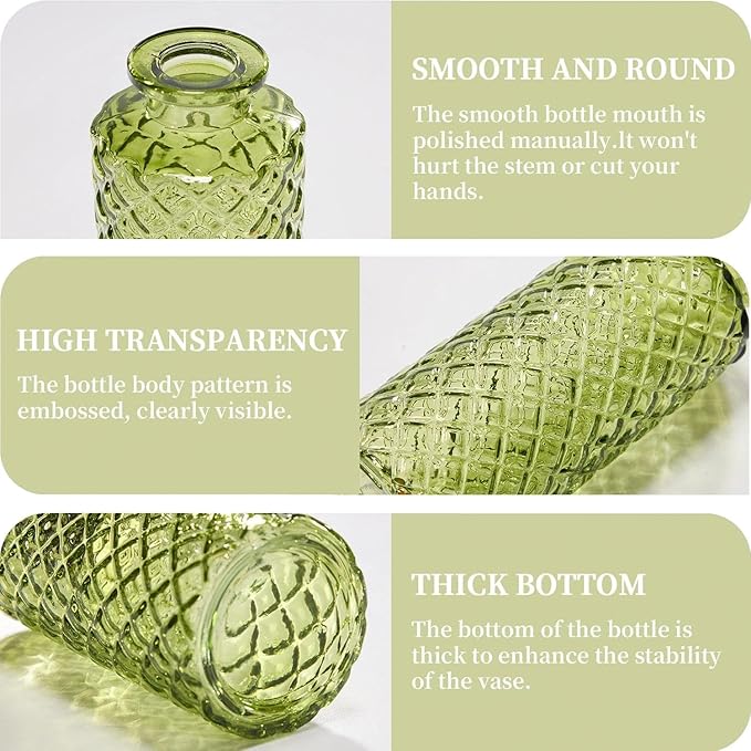 Mini Bud Vases As Wedding Centerpieces for Tables,Clear Bud Vases for Flowers,Small Flower Vases Suitable for Birthday Party,Anniversary,Wedding Reception,Baby Shower (Green, 12PCS)