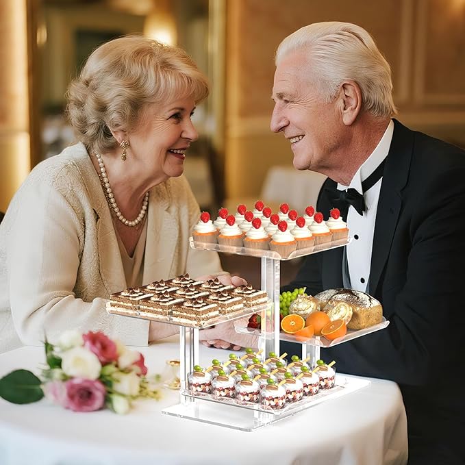 4 Tier Cupcake Stand, Acrylic Dessert Tree Tower Display Holder for Wedding Birthday Party Candy Bar Decor