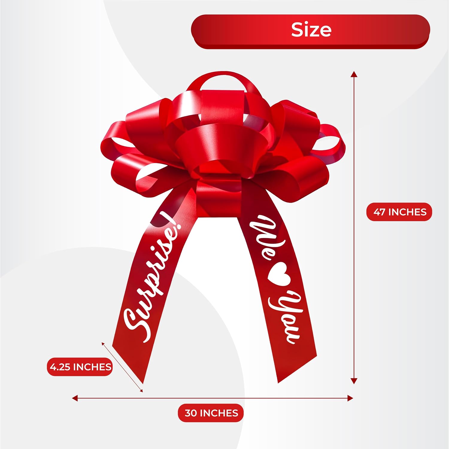 Handmade USA Car Gift Bow Red Surprise We Love You 47 Inch Waterproof Magnetic Adhesive Base Gift Display Decoration American Crafted (red)