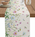 Vintage Wildflowers Cotton Linen Table Runner for Dining Kitchen, Wedding Outdoor Party Tablerunners Decoration, Farm Floral Pink Botanical Plants Dresser Scarf Coffee Tablecloth Runners 13x60 Inches