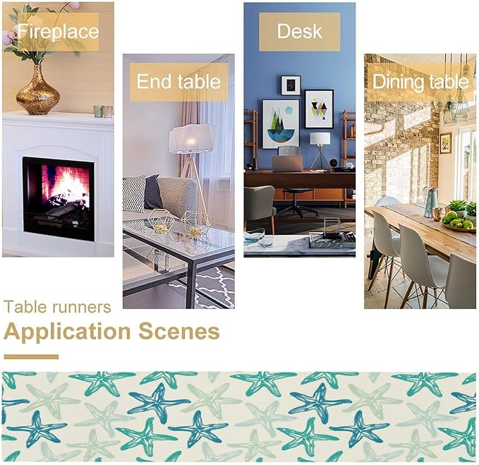 Starfish Plaid Table Flag Green Plaid and Marine Life Starfish Kitchen Table Flag Suitable for Birthday Party Restaurant Decoration Outdoor Picnic 13 * 70 Inch
