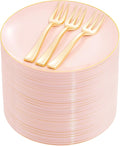 Festiva 200Pcs Pink Gold Cake Plates 6.3" with Forks 5"- Disposable Salad Plates-Pink Dessert Plates-Appetizer Plastic Plates - include 100Plates 100Forks for Party&Wedding&Easter&Mother's Day