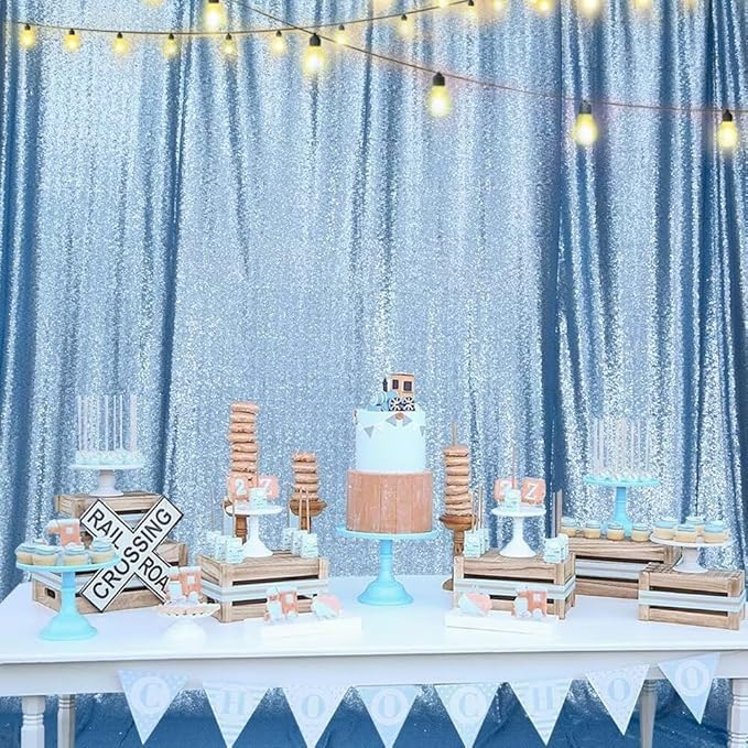 Eternal Beauty Baby Blue Sequin Backdrop, 8x10 Ft Glitter Background Curtains for Shimmer Photography Party Wedding Birthday Back Drop Decor
