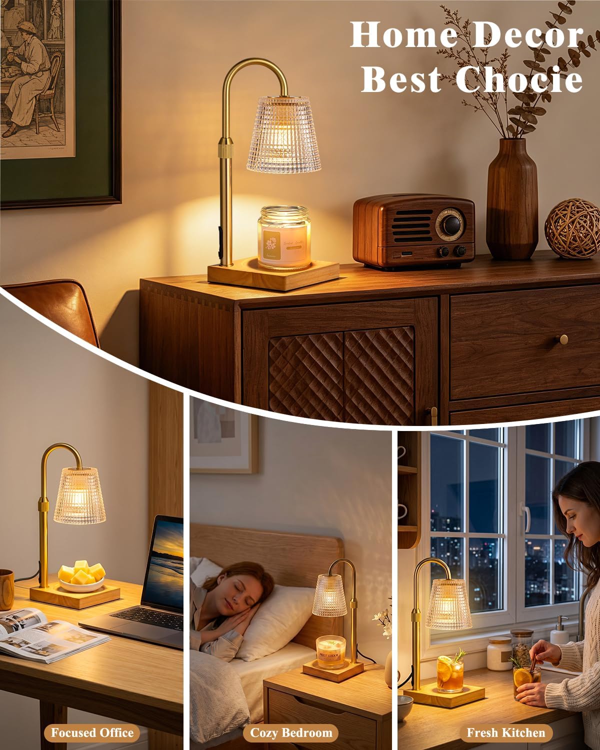Hong-in Candle Warmer Lamp with Timer-Dimmable Adjustable Height Candle Lamp Warmer, Birthday Gifts for Women Mom Her, Housewarming Office Home Decor,Wax Warmer for Scented Wax Jar Candles