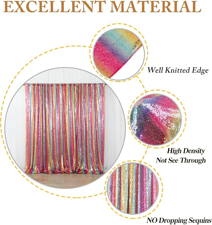 ShinyBeauty Sequin Backdrop Rainbow 10FTx10FT Fabric Curtain Shimmer Wall Backdrops for Photography Event Birthday Party Decor Backgrounds