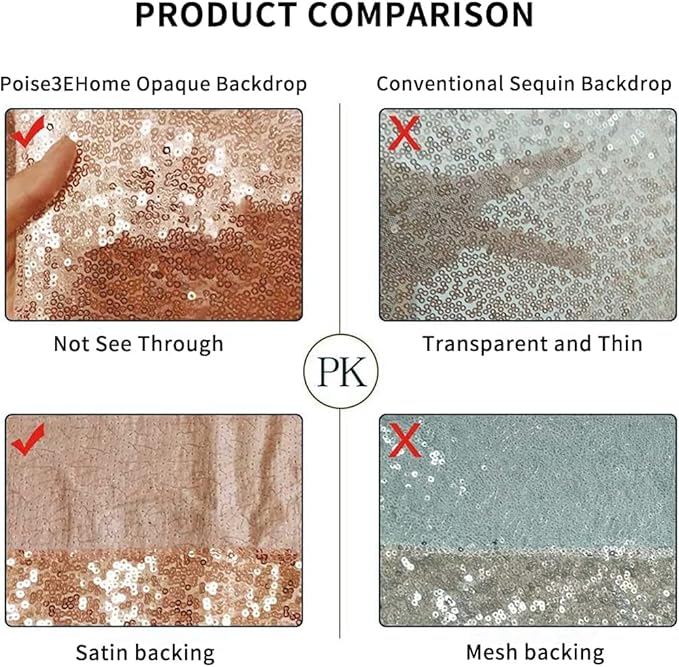 Poise3EHome 8Ft x 10Ft Rose Gold Sequin Backdrop, Glitter Thick Satin Sequin Background Drapes,Sequence Xmas Thanksgiving Backdrop for Wedding Party Holiday Festival Decor