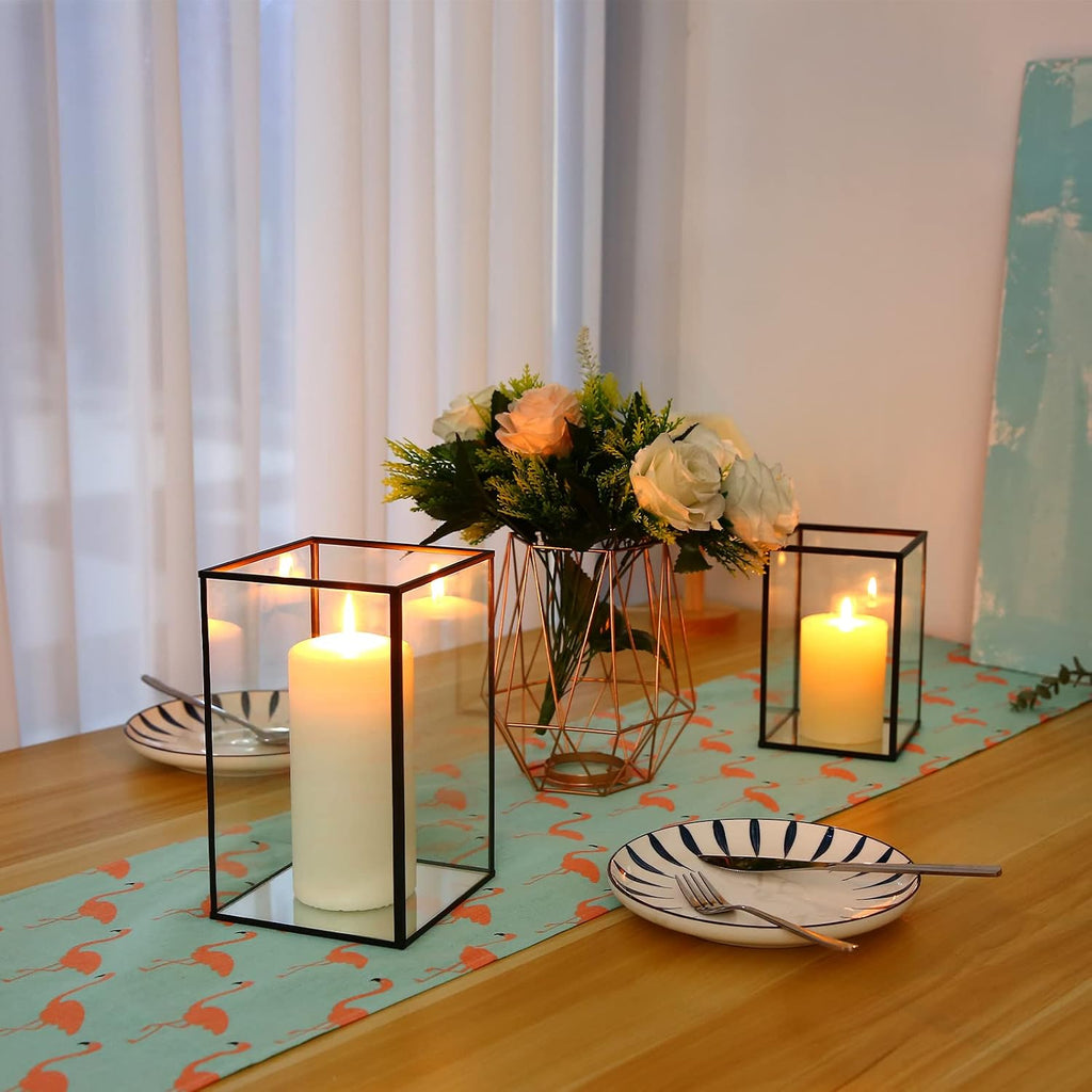 Phosphor Hurricane Camdle Holder Set of 2 Pieces, Black Glass Candle Holder for Wedding, Party, Holiday.