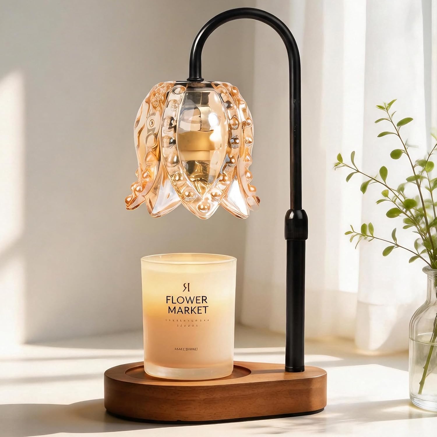 Candle Warmer Lamp for Jar Candles, Height Adjustable and Dimmable with Timer, Flame-Free Top-Down Wax Warmer Lamp, Gift for Women, Mom, Housewarming Gift, New Home Decor (B-Walnut)
