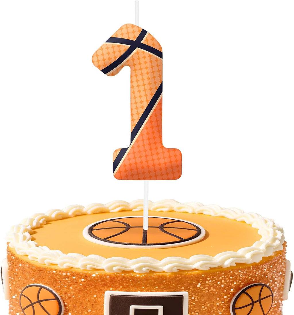 Basketball Number 1 Birthday Candles, Basketball Themed Cake Topper for Boys Girls, Cake Decorations for Birthdays, Sports Theme Party Supplies, Candles for Party Decorations