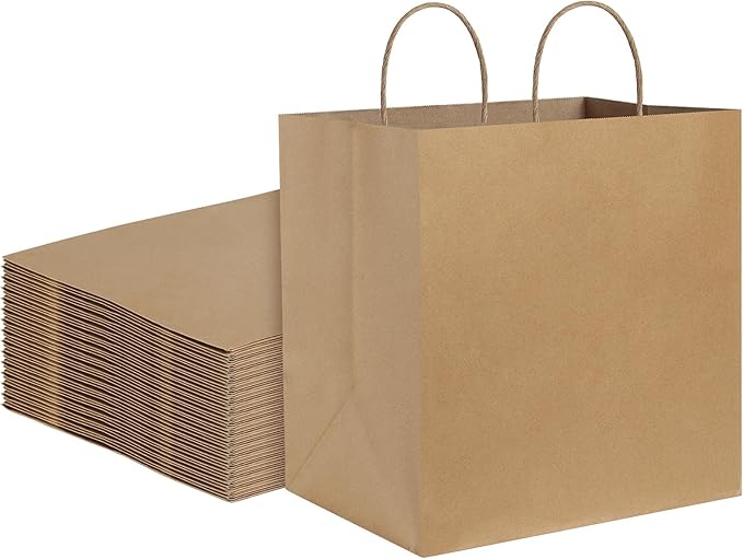 BagDream Brown Paper Bags With Handles 12x7x12 100Pcs - Kraft Shopping Merchandise Retail, Takeout/To Go, Wider-gusset Recycled Paper Gift Bags Bulk