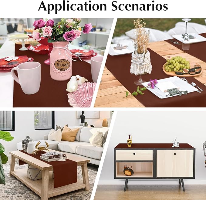 2 Pack Chocolate Table Runner 12 x 90 Inch Solid Color Farmhouse Runners Coffee Table Dresser for Daily Party Home Decoration
