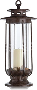 H Potter Cast Iron Lantern, 19" Tall, Glass Hurricane, Rustic Brown Finish | Indoor Outdoor Decroative Candle Lantern, Patio, Porch, Garden & Indoor Decor