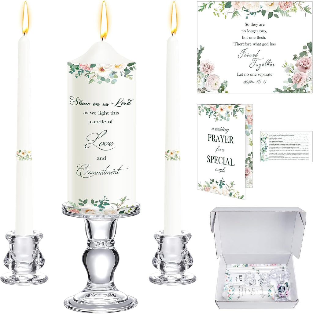 Layhit 3 Pack Unity Candles with Glass Holder for Wedding Ceremony Wedding Unity Taper Candles Religious Ceremony Accessories Marriage Decor for Newly Couple Anniversary Church Events Gifts