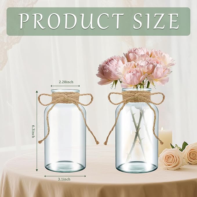 12PCS Transparent Glass Flower Vases for Centerpieces Boho Cylinder Bud Vases in Bulk Mason Jars for Weddings, Parties & Vintage Home Decor(Transparent 12)